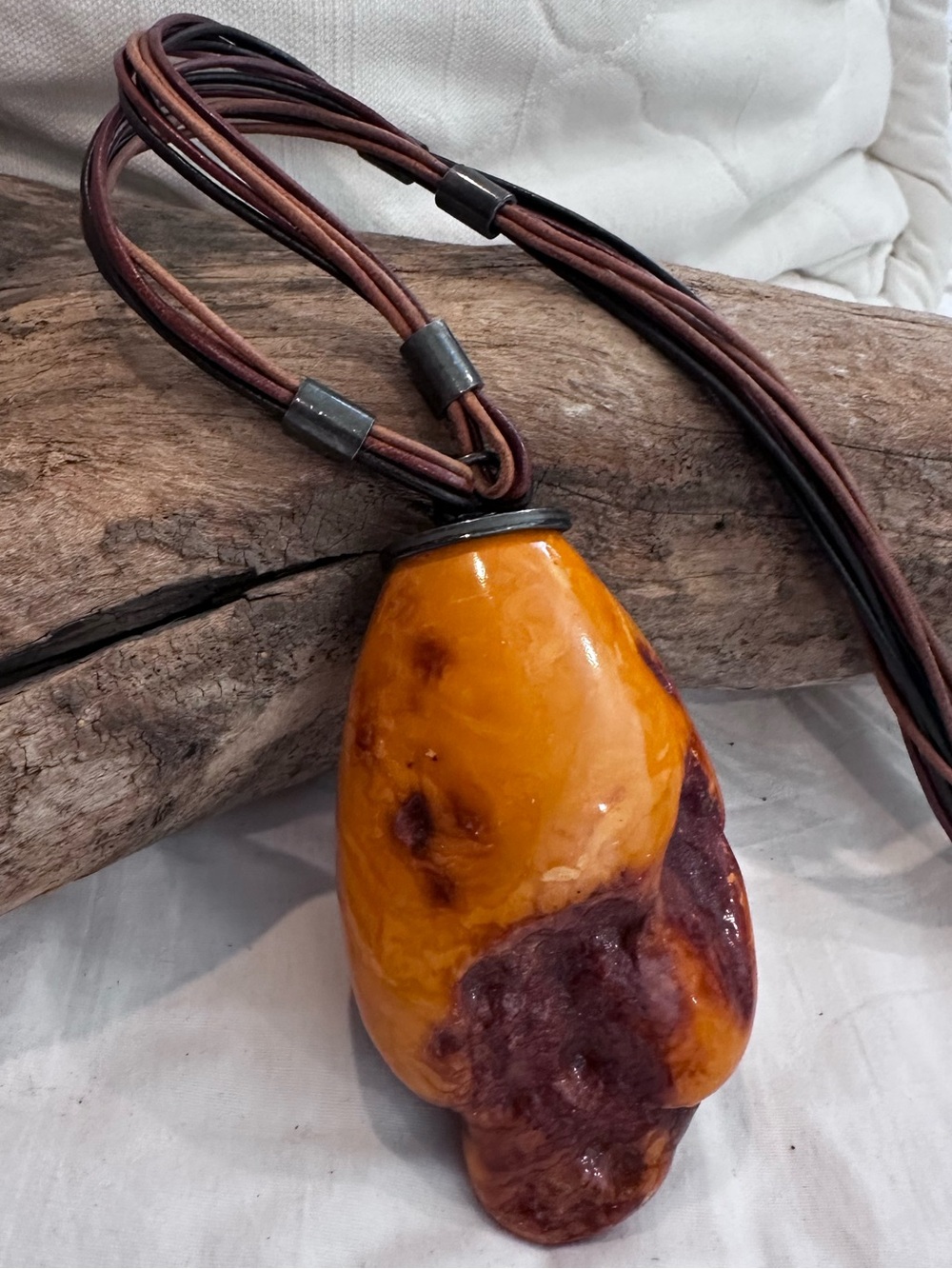 Baltic Raw Polished -Two Tone Natural Resin Pendant Necklace